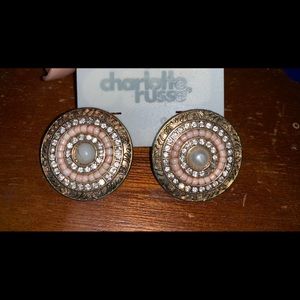 Round beaded pink and gold earrings